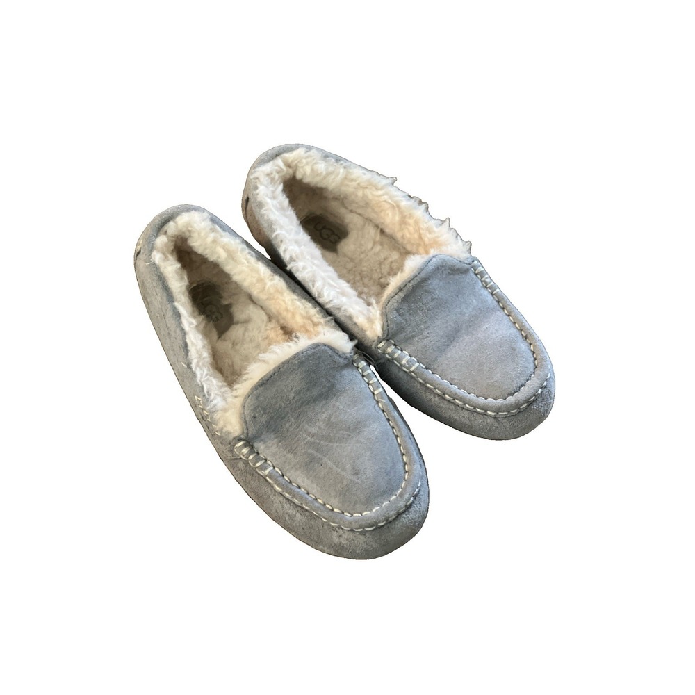 UGG Ansley Light Grey Suede Water Resistant Moccasin Slippers Womens Size 7